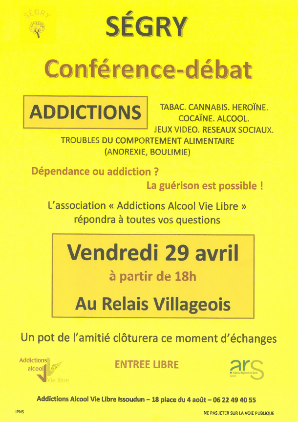 Conférence-débat Addictions du 29 avril 2022 - Ségry